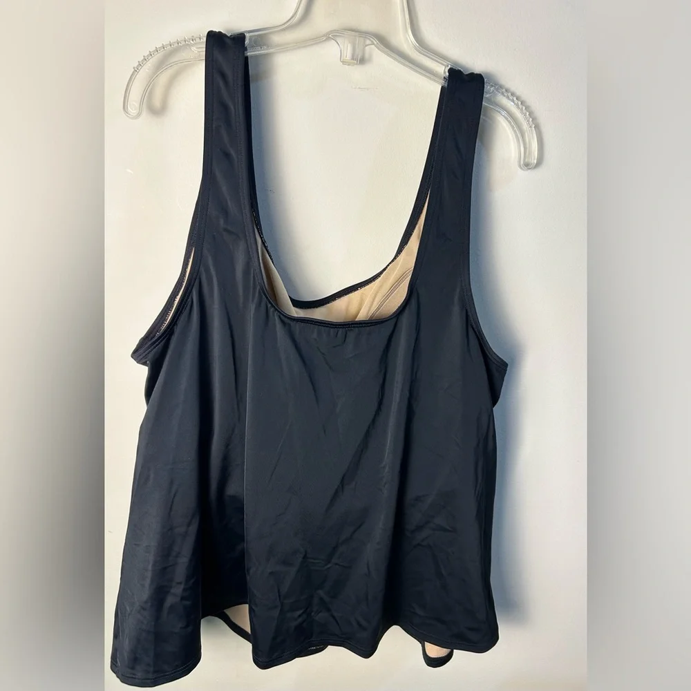 LL Bean Scoopneck‎ Tankini Top 20W Plus Black Full Padded Bra Lined Swim Beach